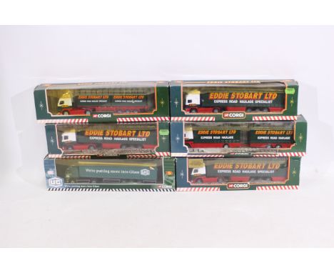 Corgi - Eddie Stobart - 6 x boxed Corgi Eddie Stobart trucks - Lot includes a #59502 ERF Curtainside Trailer. A #59503 Scania