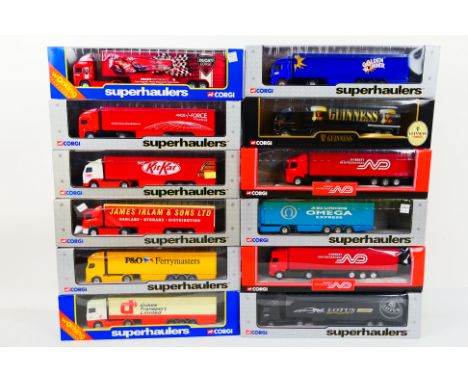 Corgi - 12 boxed diecast 1:64 scale model trucks predominately from Corgi's 'Superhaulers' range. Lot includes 59548 Renault 