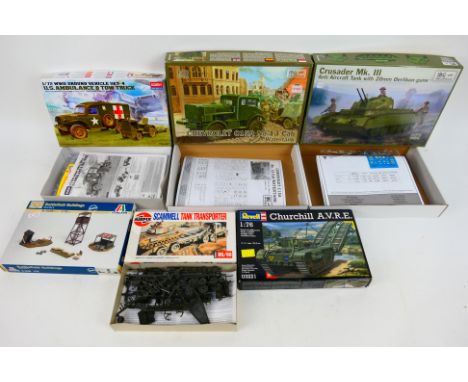 IBG Models - Academy - Italeri - Others - Six boxed plastic military vehicle and accessory model kits in 1:72 and 1:76 scales