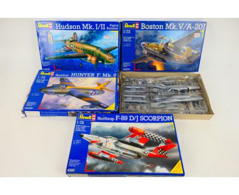 Revell - Four boxed 1:72 scale plastic military aircraft model kits from Revell, consisting of #04350 Hawker Hunter F.Mk.6; #