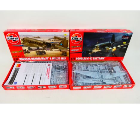 Airfix - Two boxed 1:72 scale plastic military aircraft model kits from Airfix, which includes #A08014 'D-Day' Douglas C-47 S