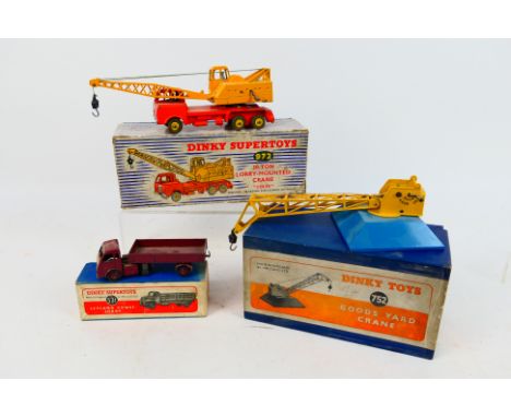 Dinky Toys - Three boxed Dinky Toys including # 972 20-Ton Lorry Mounted Crane 'Coles'; #752 Goods Yard Crane; plus 30w Hindl