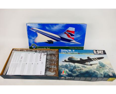 Italeri - Marks & Spencer (Revell) - Two boxed plastic aircraft model kits. Lot consists of Italeri 1:72 #1350 Stirling Mk.V 