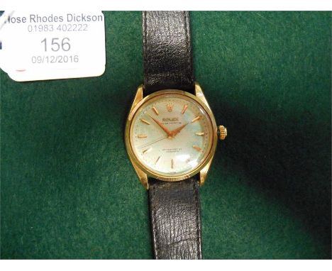 A Rolex Oyster Perpetual Officially Certified Chronometer, 18 jewels, 18ct gold case, no.93701, leather strap, purchased new 