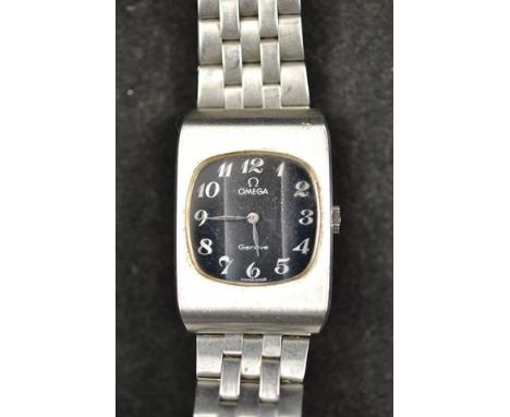 An Omega Geneve gentleman's stainless steel wristwatch, midnight blue dial with two-tone effect, silver arabic numerals, manu