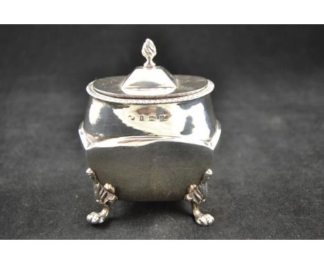 A silver tea caddy with gadrooned border and four paw feet, Birmingham 1901 - approx weight 169g/5.4 troy oz.CONDITION REPORT