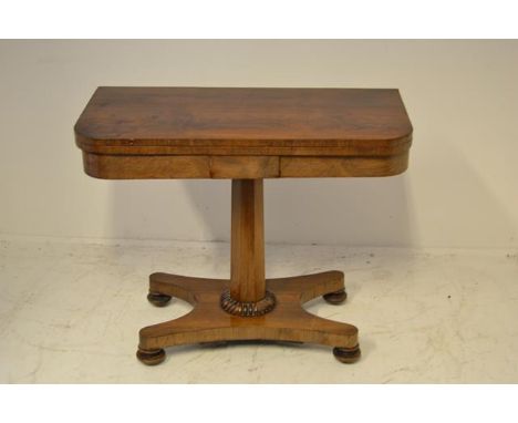 A mid 19th century rosewood fold-over card table, octagonal column, platform base - H72cm, W90cm, D45cmCONDITION REPORTring m