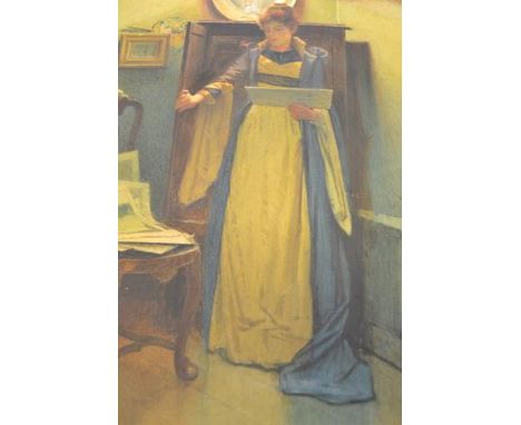 Carlton Alfred Smith (1853-1946) - lady reading by lamplight in interior scene - 56x32cm watercolour, signed bottom left and 
