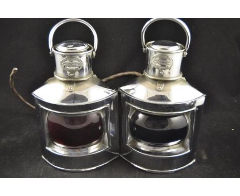 A pair of chrome plated A T Chamberlain & Co, London port and starboard lamps, converted to electricity CONDITION REPORTnot t