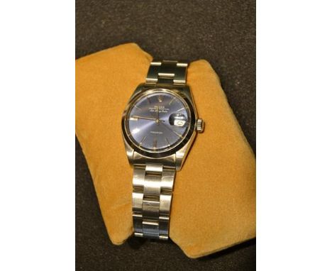A gentleman's stainless steel Rolex Oyster Perpetual Air-King-Date wristwatch, blue dial with baton numerals and date apertur