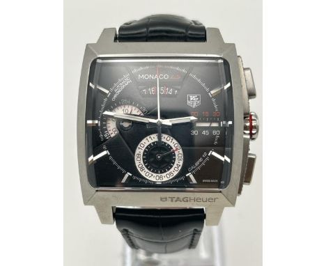 Tag Heuer Monaco Ls Cal2110 Gentlemen's Square Dial Automatic semi complication watch With Black Dial And Black Leather Strap