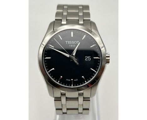 Tissot Couturier T035410A Gentlemen's Quartz Watch With Black Circular Dial &amp; Bracelet Strap. Appears To Be Running Well,