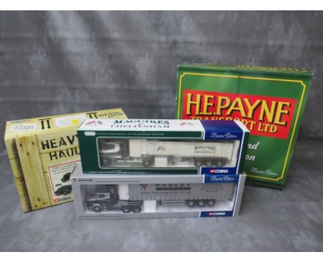 A TRAY CONTAINING FOUR BOXED CORGI VEHICLES, to include 1:50 scale H E Payne limited edition set with three tractor units and