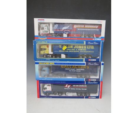 FOUR BOXED CORGI 1:50 SCALE ARTICULATED LORRIES AND TRAILERS, to include /Gallagher Brothers MAN 75803, Van Der Linden BV Vol