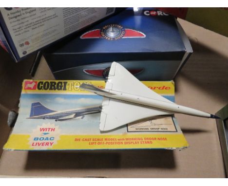 A TRAY OF BOXED DIE CAST VEHICLES, to include Dinky 20 ton lorry mounted crane (box A/F), Dinky Maximum Security vehicle (box