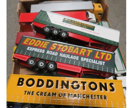 ELEVEN UNBOXED 1:50 SCALE CORGI ARTICULATED LORRIES WITH TRAILERS / TANKERS, to include BP and Esso tankers, Boddingtons, Sto