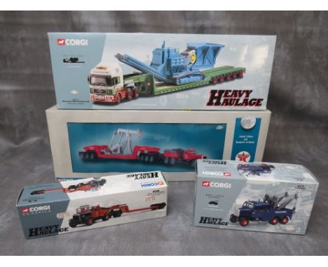 THREE BOXED CORGI 1:50 SCALE HEAVY HAULAGE VEHICLES, to include Man King trailer and crusher Load CC12002, Hallett Silbermann