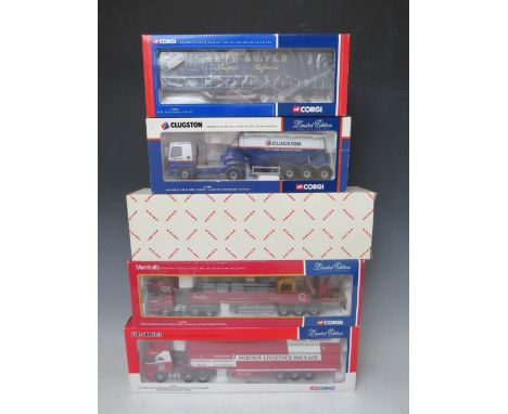 THREE BOXED CORGI 1:50 SCALE ARTICULATED LORRIES AND TRAILERS, to include Marshalls Scania dropside with crane and load CC121