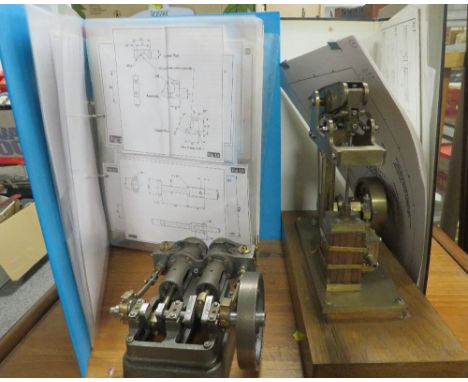 A PAIR OF STEAM ENGINES, to include beam engine on wooden plinth, with construction plans 