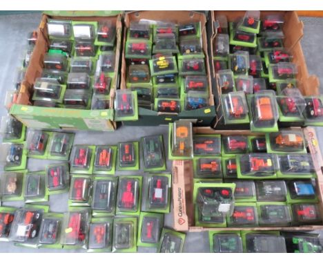 APPROXIMATLEY 140 HACHETTE 1:43 SCALE DIE CAST MODEL FARM TRACTORS, with tub of associated catalogues 