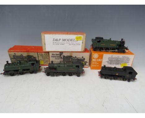 FOUR 00 GAUGE SCALE TANK MODEL KITS, to include BR 1635, 0-6-0, black GWR, 5520, 2-6-2, green GWR 8779 0-6-0, green and GW, 4
