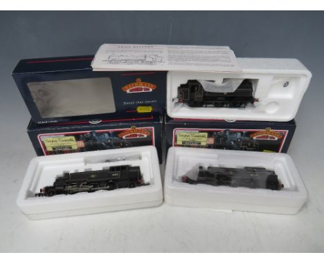 THREE BOXED BACHMANN 00 GAUGE SCALE TANKS, to include 32201 Pannier tank 8763 BR black, 31452 Ivatt 41313, 2-6-2 BR lined bla