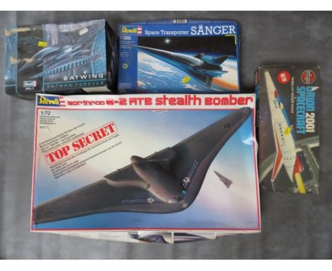 FOUR BOXED MODEL KITS, to include Revell 1:72 scale BZATB Stealth Bomber, Airfix Orion 2001 Spacecraft, Revell 1:32 scale Bat