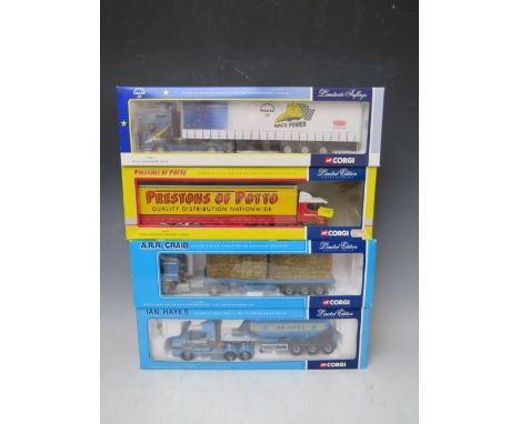 FOUR BOXED CORGI 1:50 SCALE ARTICULATED LORRIES AND TRAILERS, to include Kogel Race Power MAN 75801, Pretons of Potto Scania 