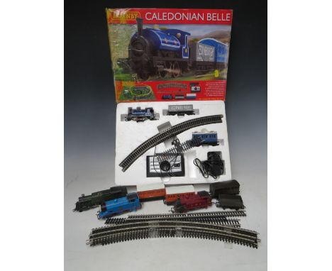 A BOXED HORNBY '00' GAUGE CALEDONIAN BELLE TRAIN SET, complete but box A/F, together with three unboxed locomotives to includ