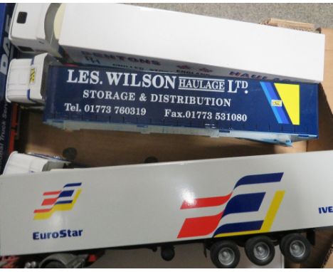 NINE UNBOXED MIXED MAKE 1:50 SCALE ARTICULATED LORRIES AND TRAILERS, to include Tekno, Corgi etc 