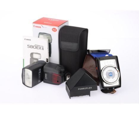 Three Accessories from Canon and Others comprising a Canon Speedlite 580EX II electronic flash with maker's case and retail b