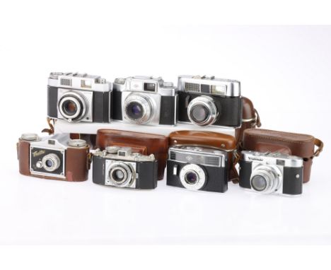 A Selection of Seven German 35mm Cameras, to include an Agfa Silette SL, body G, shutter working, slow speeds inaccurate, opt