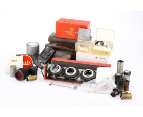 A Mixed Selection of Leica Accessories, to include a Leitz BOOWU copy set, a selection of Leica reloadable film cartridges, i