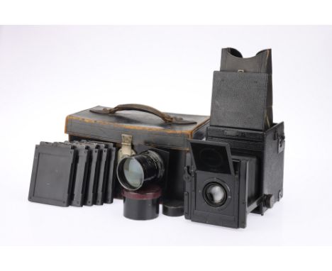 A Marion &amp; Co. Ltd. Soho Reflex SLR Camera, black, body VG, repaired crack to ground glass, shutter curtains present &amp