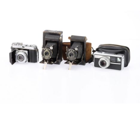 A Selection of Four Kodak Cameras, to include a Kodak Retina Ia, body G, shutter working, with Retina-Xenar f/3.5 50mm lens, 