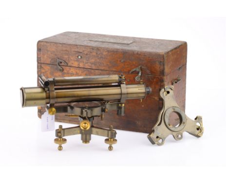 A Surveyors Level, English, c.1910, engraved 'TROUGHTON &amp; SIMMS LTD, LONDON' with integral compass, on 3 screw leveling f