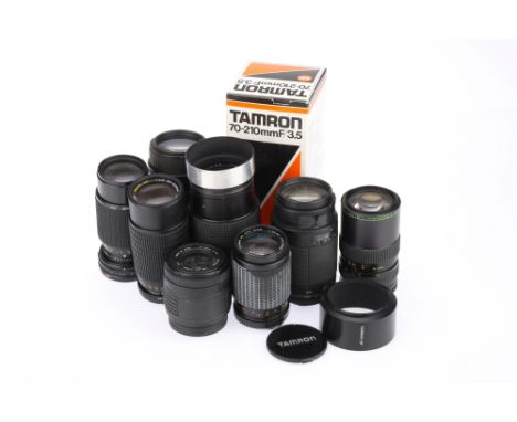 A Selection of Eight Zoom Lenses, in various mounts, to include a Hanimex f/3.5 80-200mm lens, optics F, some haze present, a