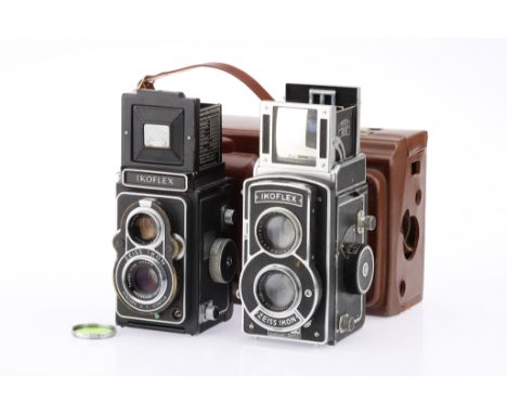 Two Zeiss Ikon Medium Format TLR Cameras, to include a Zeiss Ikon Ikoflex III, body G, shutter not working, optics G, some li