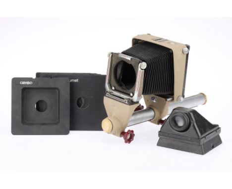 A Linhof Color Monorail Large Format Camera, body G, bellows G, with a selection of large format lens boards for Cambo, &amp;