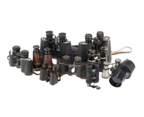 A Tray of Binoculars including Leitz including E.Leitz 6 x 30 military binoculars, serial no.203354, inscribed M H/6400, Carl