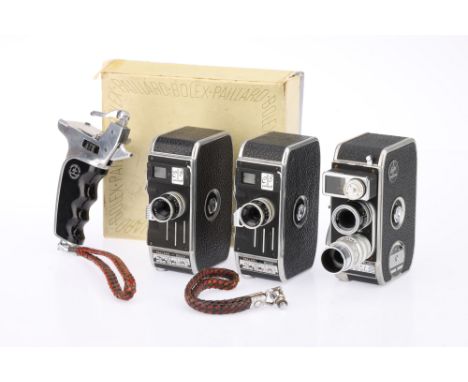 Three Paillard Bolex Double Run 8mm Motion Picture Cameras, to include a Bolex C8, body G, motor does not winds &amp; run, wi