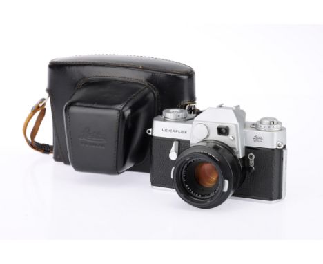 A Leitz Leicaflex 35mm SLR Camera, chrome, body F, shutter curtain damaged, camera will not wind, cosmetically VG, together w