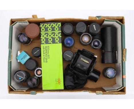 A Selection of Various SLR Lenses including a Nikon Series E f/3.5 75-150mm zoom lens, other zoom lenses from Pentax-F, Hanim