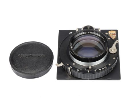 A Voigtander Heliar f/4.5 21cm Large Format Camera Lens, serial no. 5770113, body VG-E, shutter working, optics VG, some dust