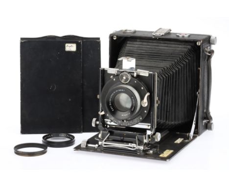 A Linhof Technika Large Format Folding Camera, black, 1936-45, 10 x 15 cm format, serial no.16324, with a Carl Zeiss Jena Pro