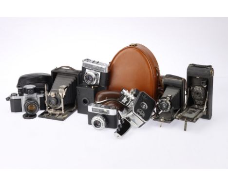 A Mixed Selection of Film Cameras comprising an Asahi Pentax S1a SLR camera with a Super Takumar f/2 55mm lens and Pentax Met