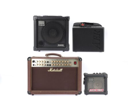 Guitar Amplifers including a Marshall AS80R including a Marshall AS80R with leads and reverb pedal and cover, an AER guitar a