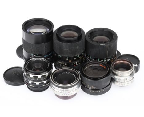 A Mixed Selection of SLR Lenses comprising a Tamron Close Focus f/2.5 135mm lens, a Tamron f/2.5 SP Tele Macro f/2.5 90mm len