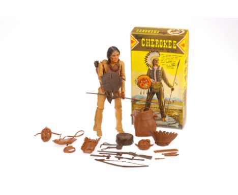 Boxed Marx Toys Chief Cherokee from Johnny West series, complete with all accessories, VG in G box, 1 torn corner,