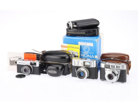 A Group of 35mm Viewfinder Cameras comprising a Voigtländer Vitrona camera with integral electronic flash and Lanthar f/2.8 5